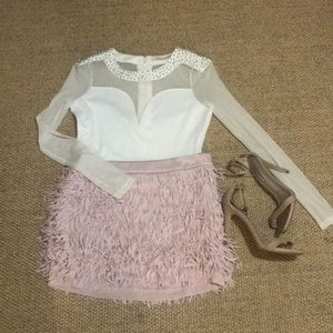 Beaded mesh ivory Guess top.
